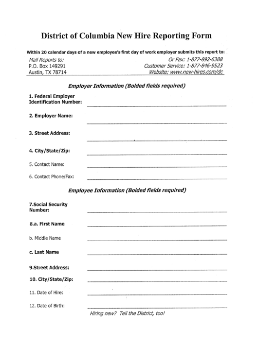 Hew Hire Reporting Form Printable pdf