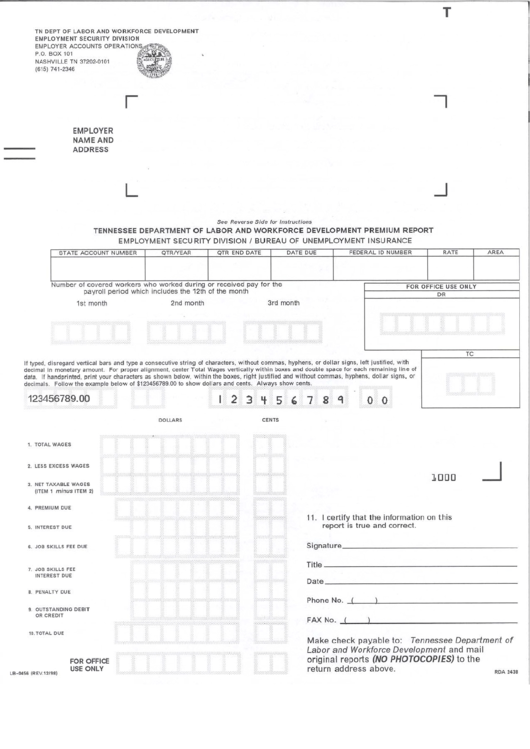 Form Lb-0456 - Development Premium Report - 1998 Printable pdf