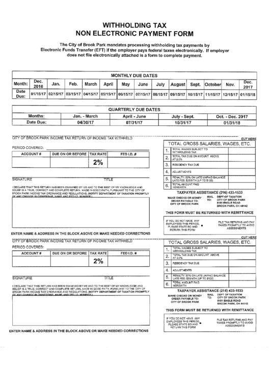 Withholding Tax Non Electronic Payment Form Printable pdf