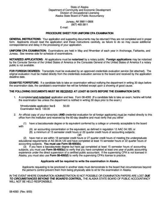 Form 08-4093d - Procedure Sheet For Uniform Cpa Examination Printable pdf