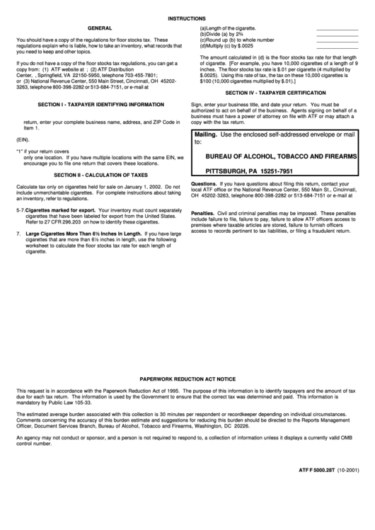 Form Atf F 5000.28t - Instructions Sheet Printable pdf
