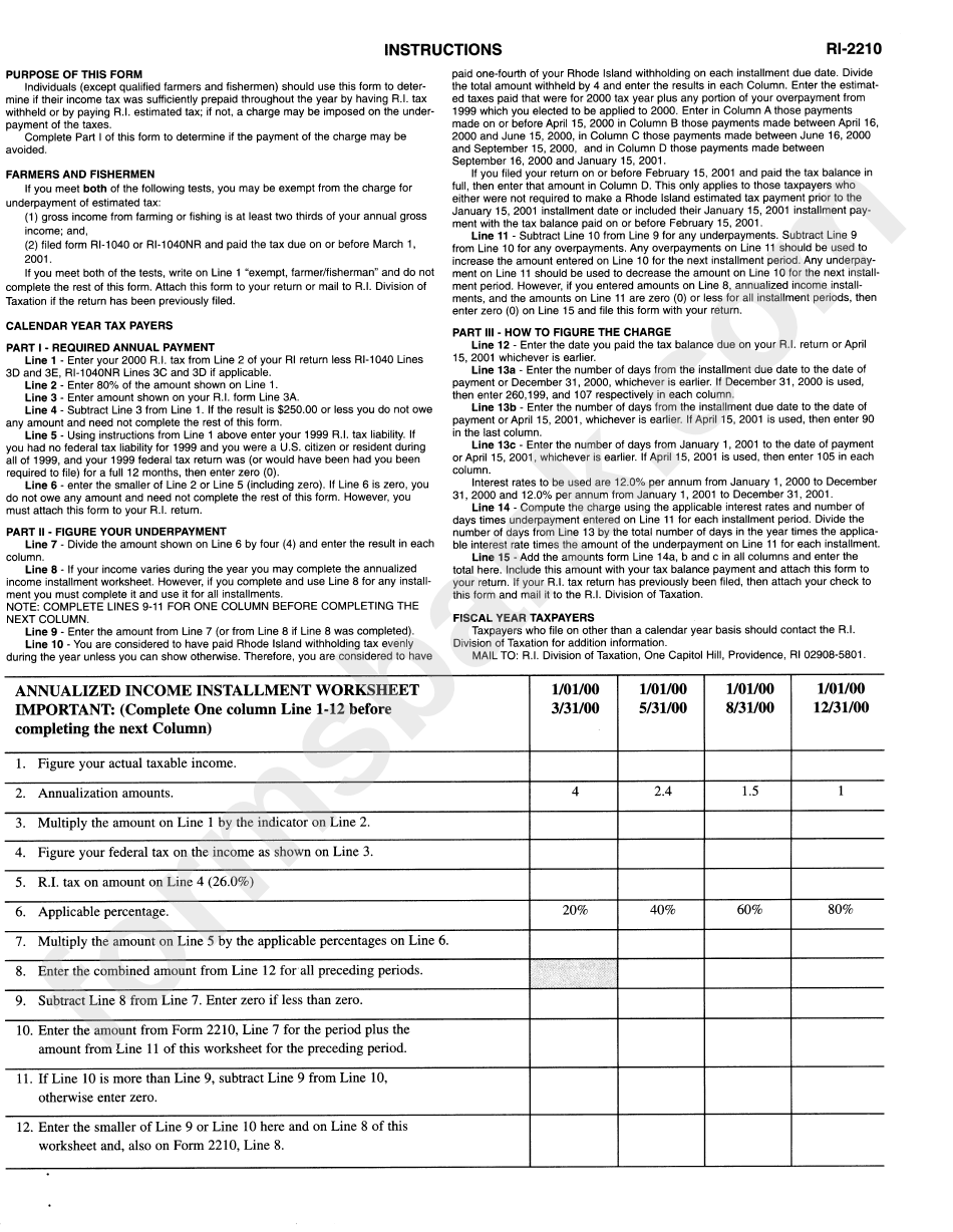 Form Ri - 2210 - Instructions Sheet