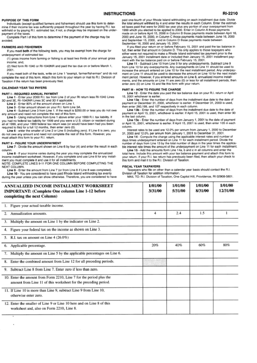 Form Ri - 2210 - Instructions Sheet Printable pdf