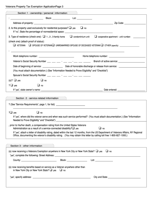 Veterans Property Tax Exemption Application Form Printable pdf