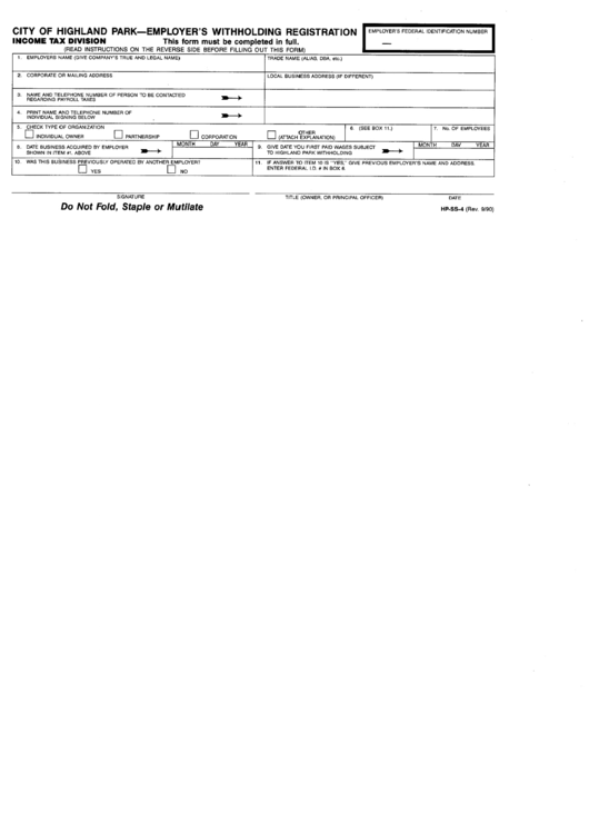 Form Hp-ss-4 - Employer