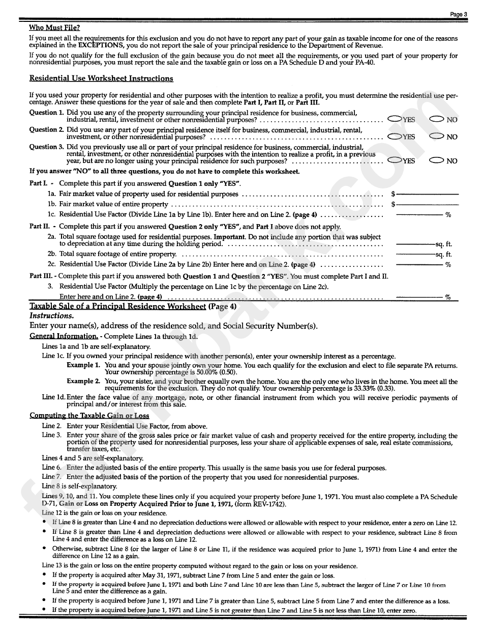 Form Pa19 - Instructions Sheet
