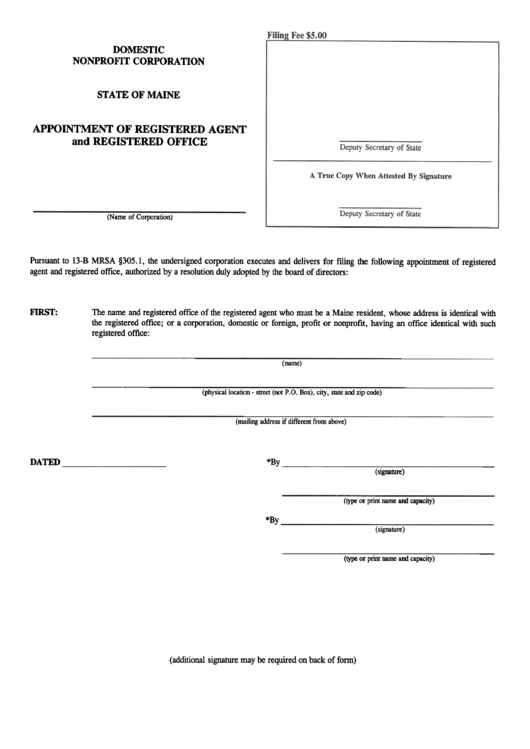 Form For Appointment Of Registered Agent And Registered Office Printable pdf