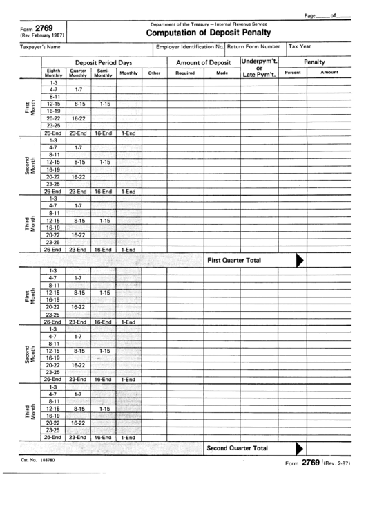 Form 2769 - Form For Computation Of Deposit Penalty Printable pdf