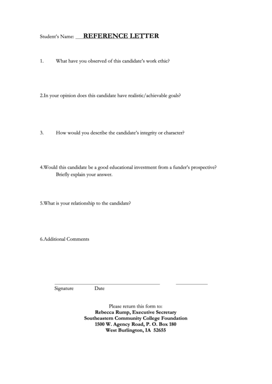 Reference Letter Template Printable pdf
