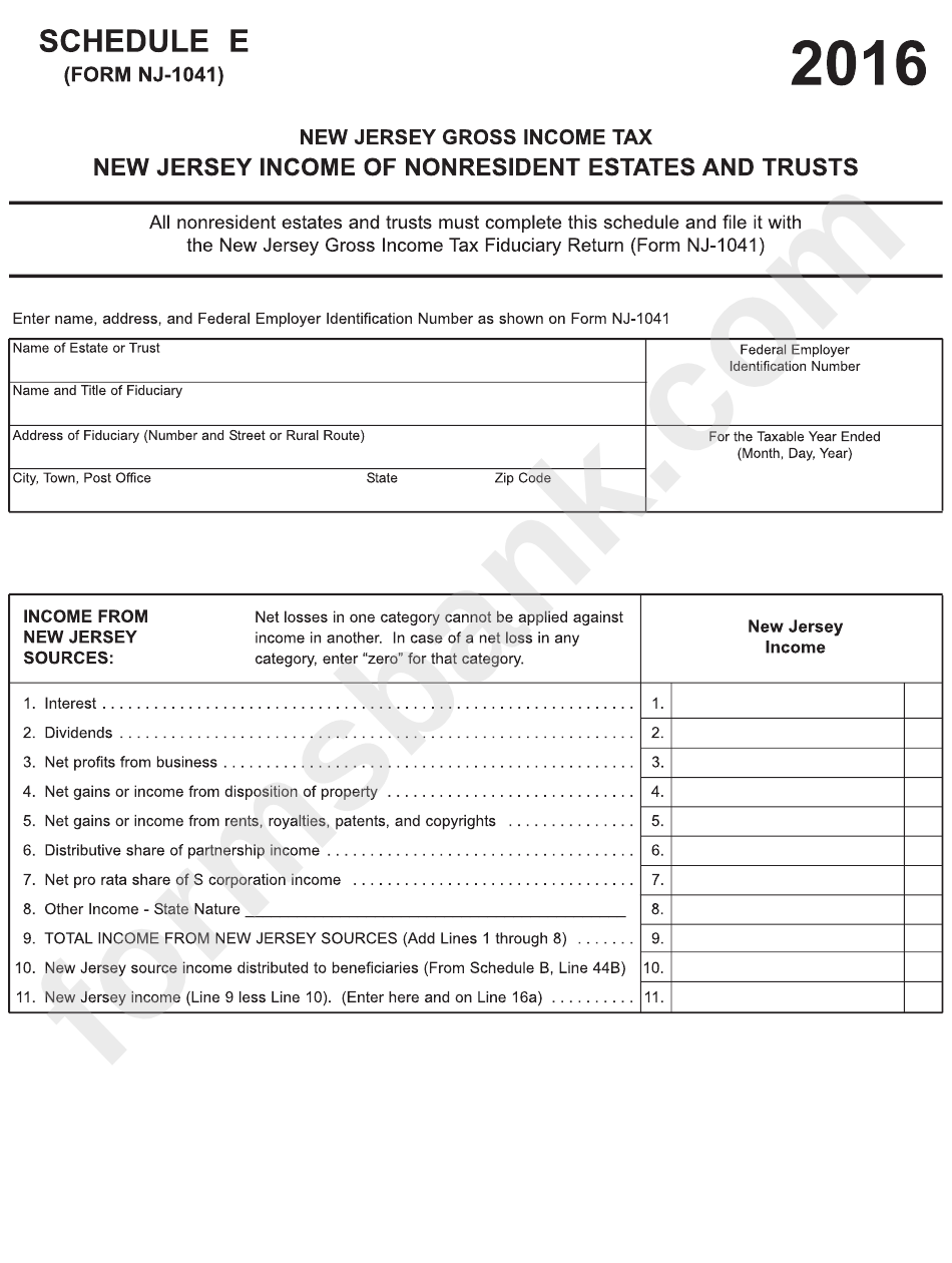 Form Nj-1041 - New Jersey Income Of Nonresident Estates And Trusts Form