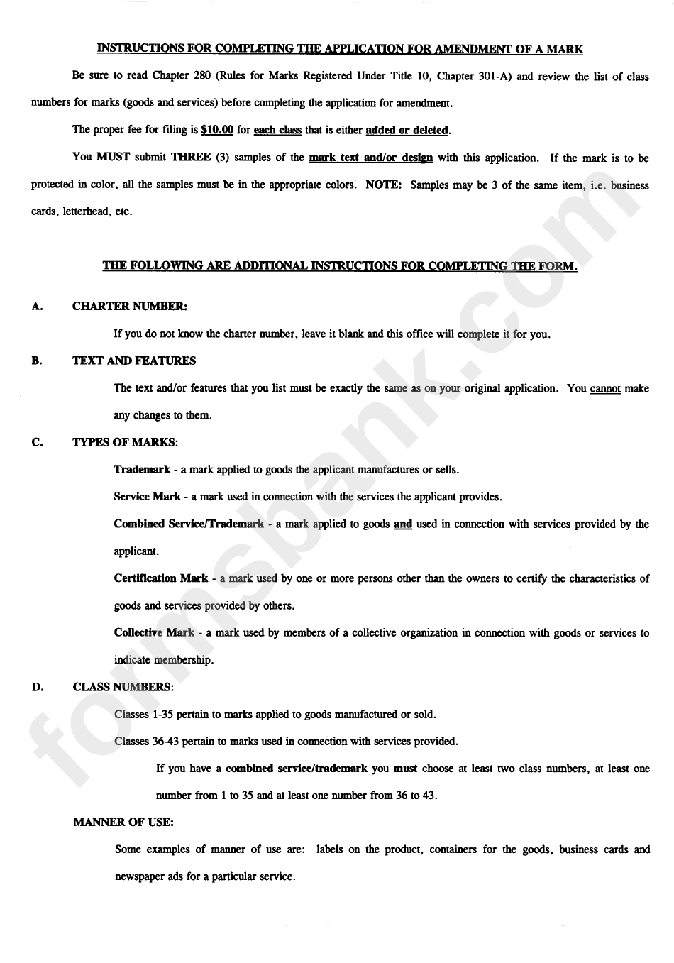 Instructions For Completing The Application For Amendmend Of Mark Sheet