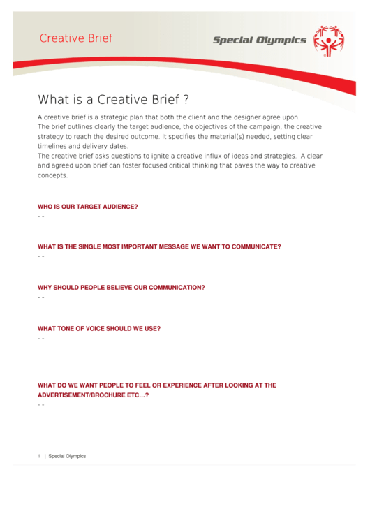 Creative Brief Template - Advertisement Printable pdf