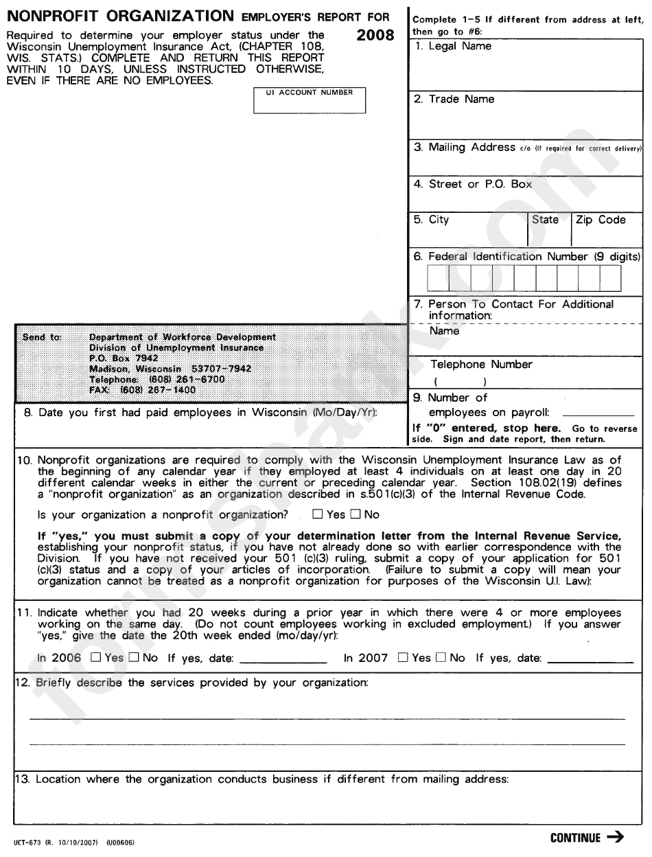 Form Ut-673 - Nonprofit Organization Employer