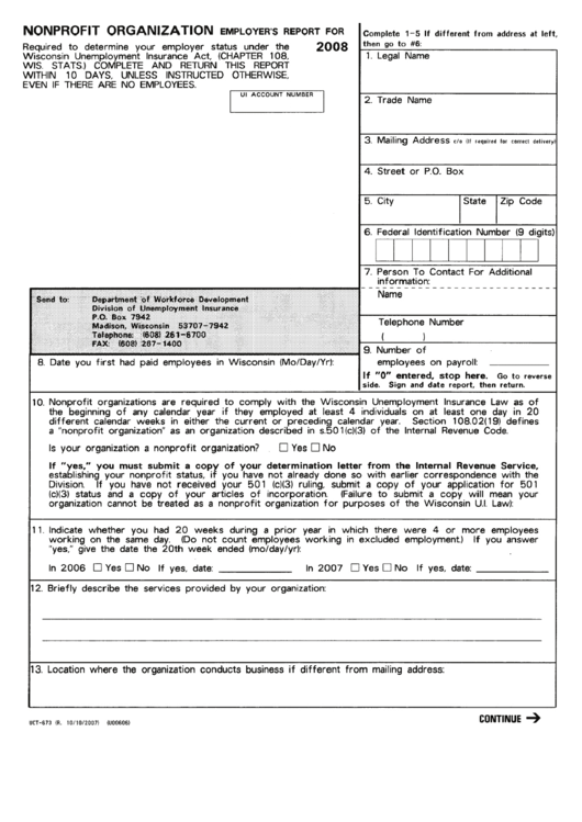 Form Ut-673 - Nonprofit Organization Employer
