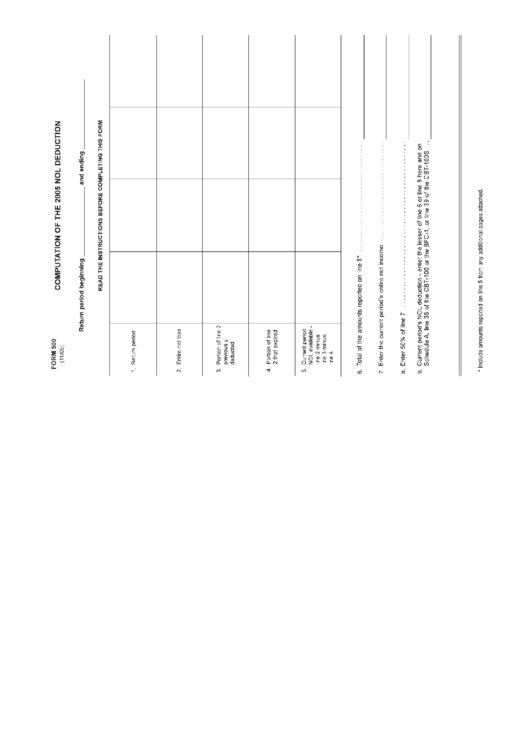 Form500 - Computation Of The 2005 Nol Deduction Printable pdf