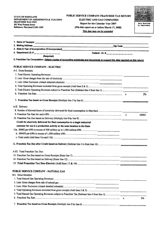 Form 11 - Public Service Company Franchise Tax Return Electric And Gas Companis Printable pdf