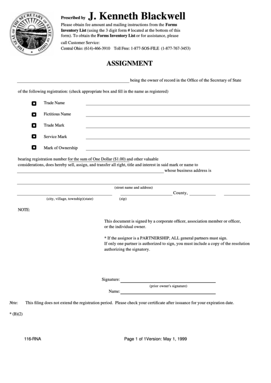 Form 116-Rna - Assignment Printable pdf