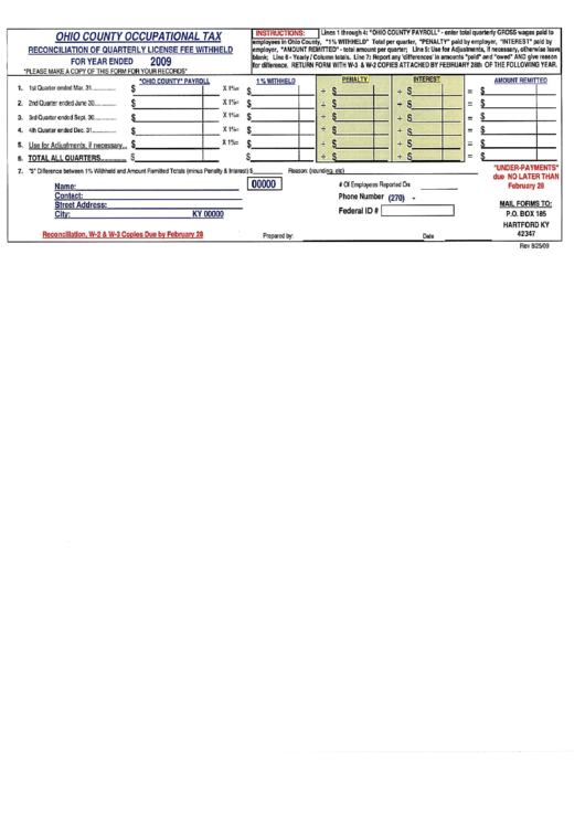 Reconciliation Of Qurterly License Withheld Printable pdf