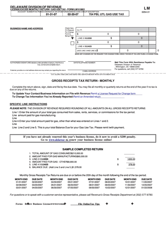 Fillable Form Lm 10 9801 - License/ Excise Monthly Return Printable pdf