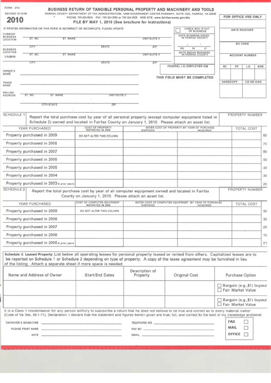 Form 2ta - Business Return Of Tangible Personal Property And Machinery And Tools Printable pdf