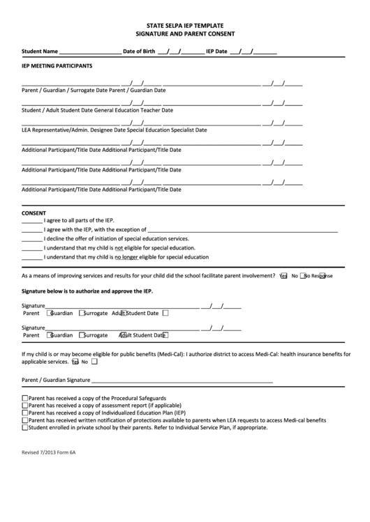 Form 6a - Signature And Parent Consent