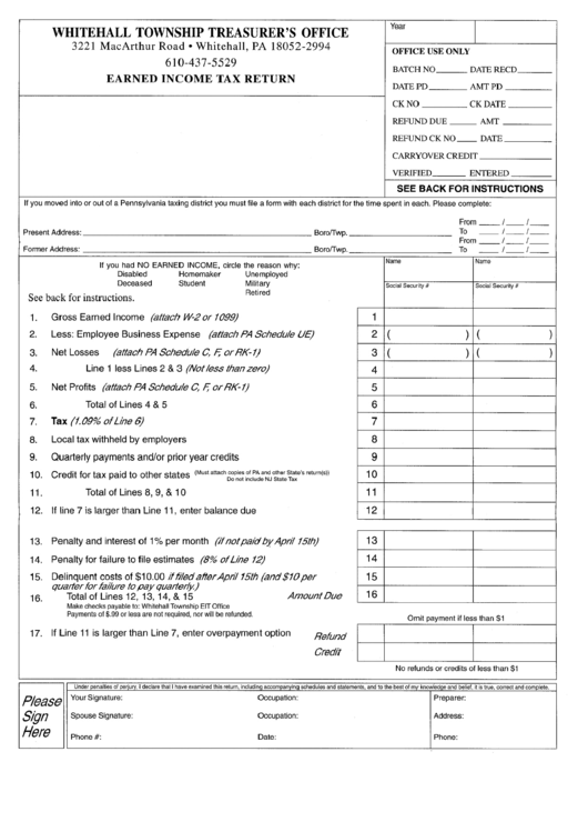 Earner Income Tax Return Printable pdf