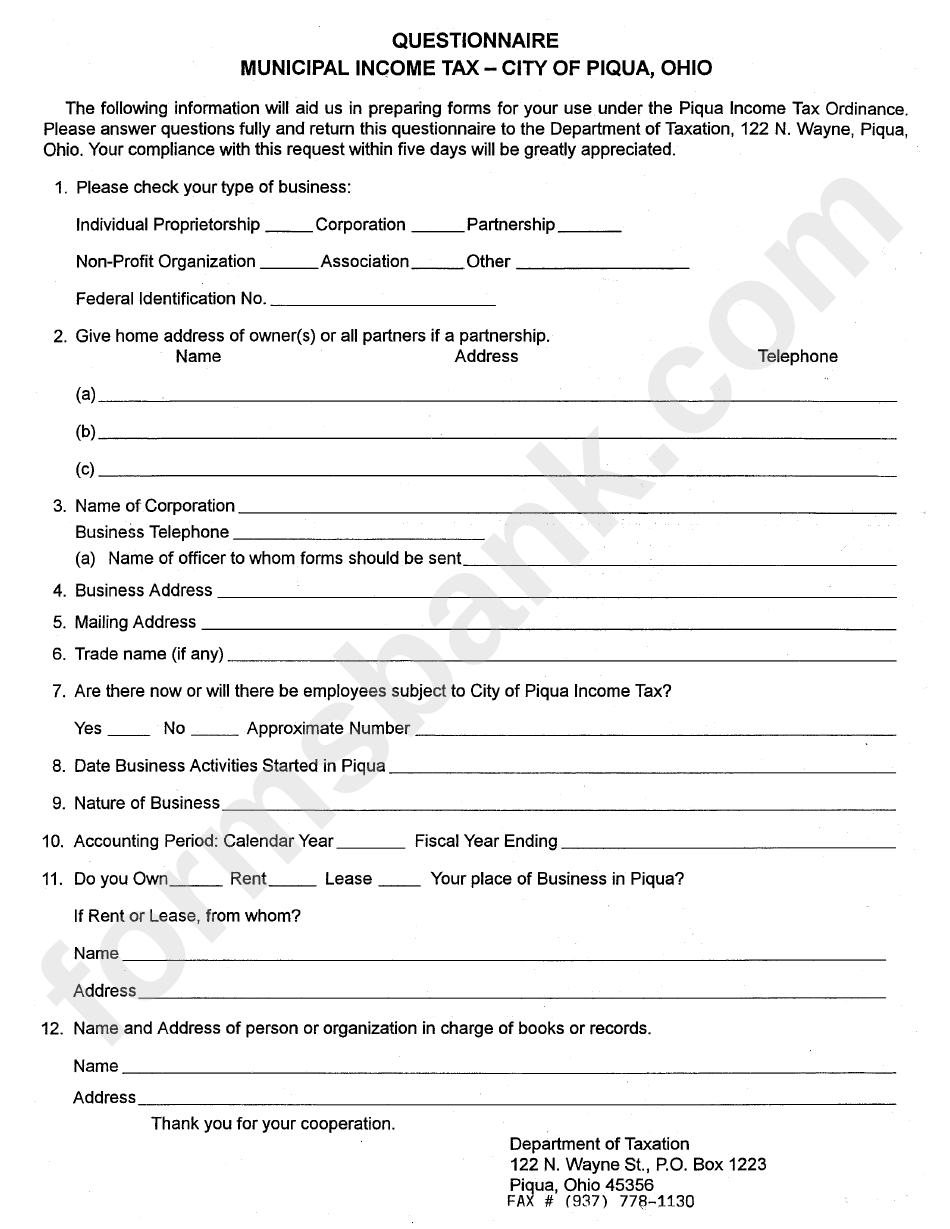 Municipal Income Tax Form