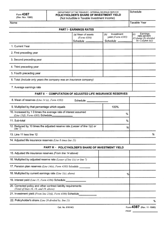 Form 4387 - Policyholder'S Share Of Investment Yield Form printable pdf ...