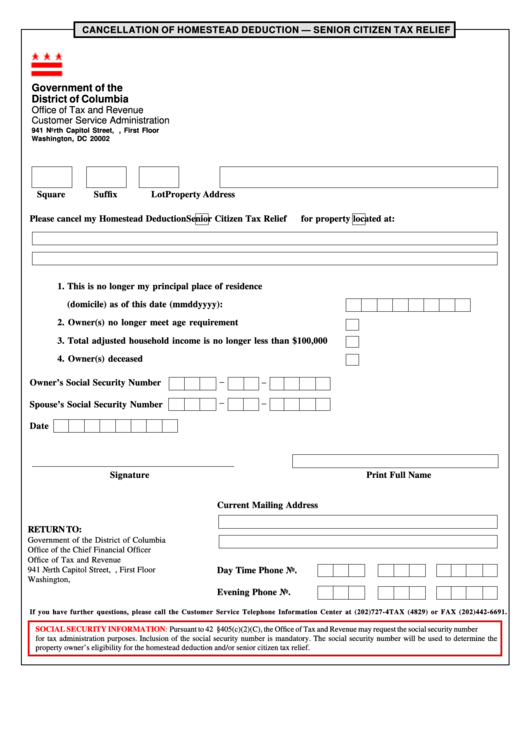 Cancellation Of Homestead Deduction Senior Citizen Tax Relief Form 