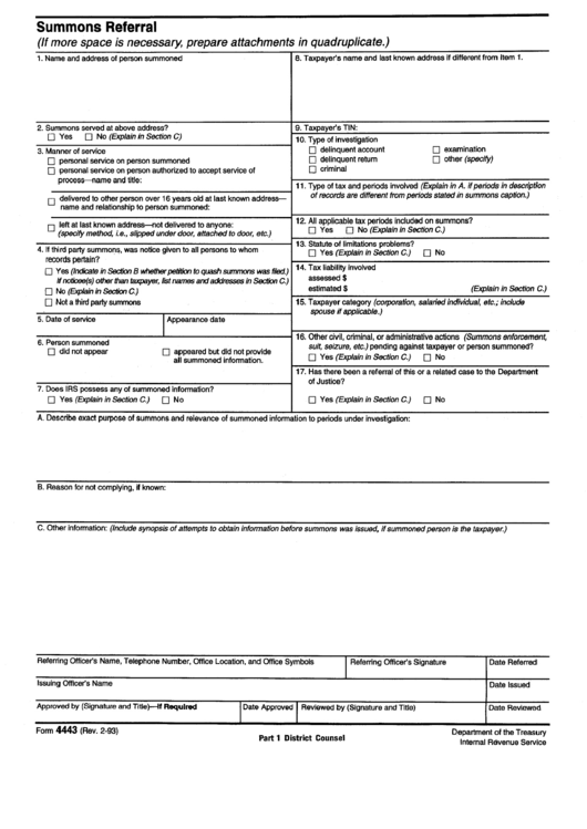 Form 4443 - Summons Refferal Form printable pdf download