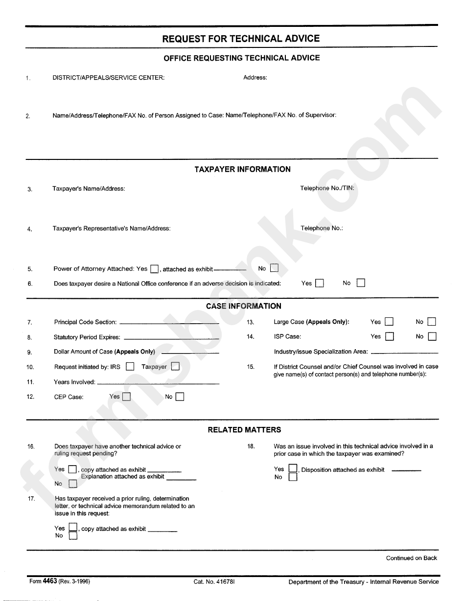 Form 4463 - Request For Technical Advice Form