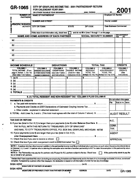 Form Gr-1065 - Partnership Return 2001 Printable pdf