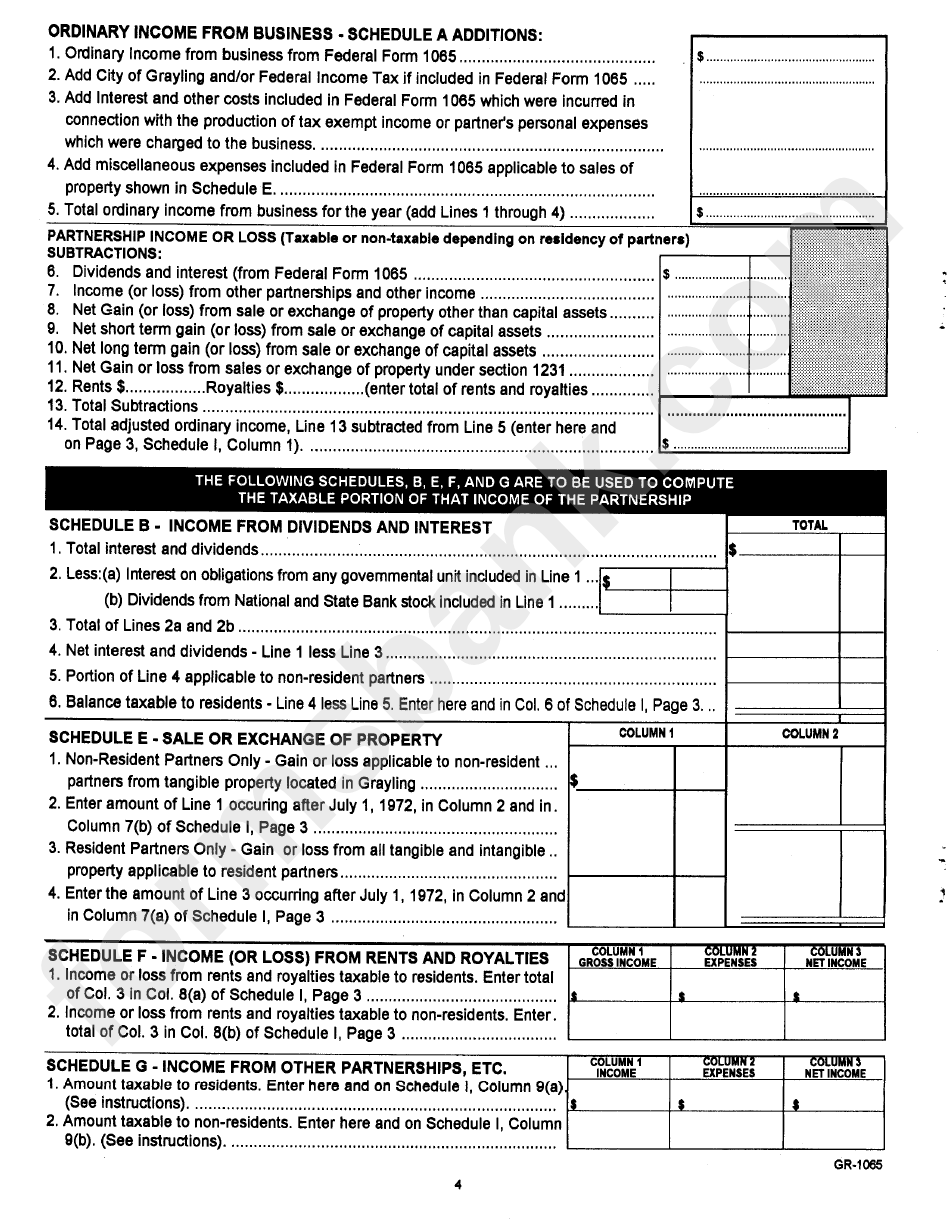 Form Gr-1065 - Partnership Return 2001