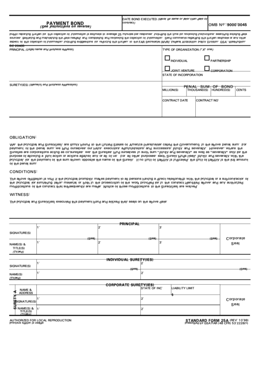 Form 9000-0045 - Payment Bond Printable pdf