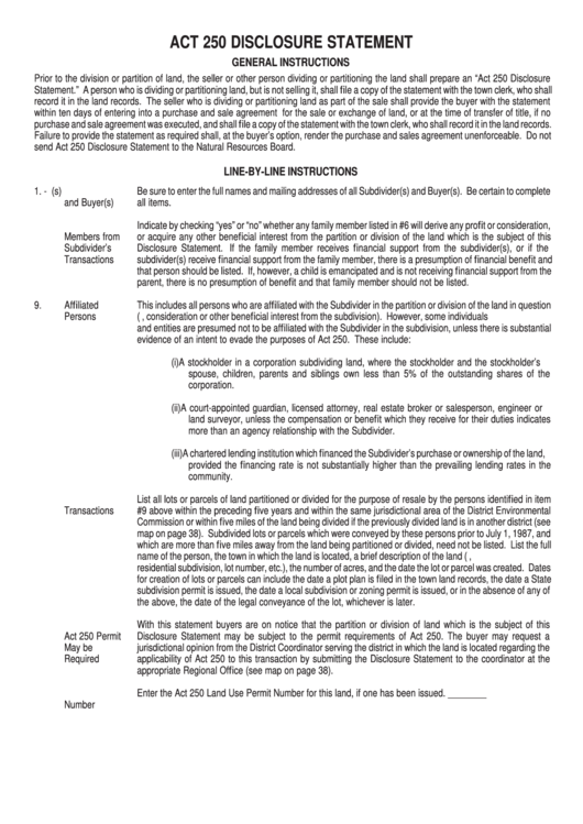Act 250 Disclosure Statement Sheet Printable pdf
