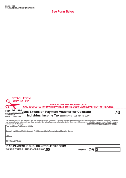 Fillable Form Dr 158-I-Web - Extension Payment Voucher For Colorado Individual Income Tax - 2006 Printable pdf