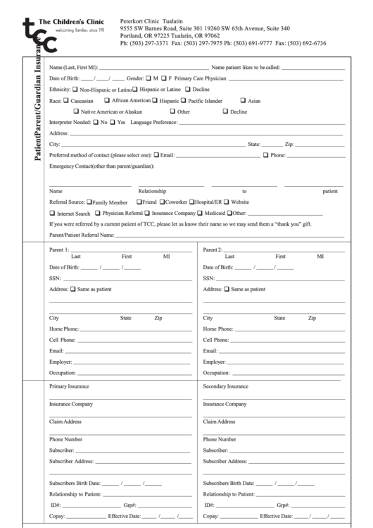 Form Mr-003 - Patient Registration - Insurance Form Printable pdf