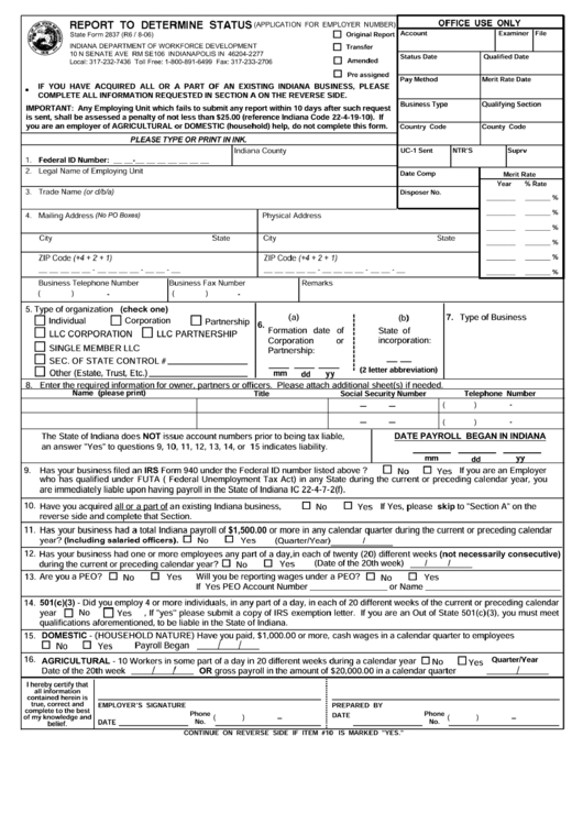 State Form 2837 - Report To Determine Status - 2006 Printable pdf