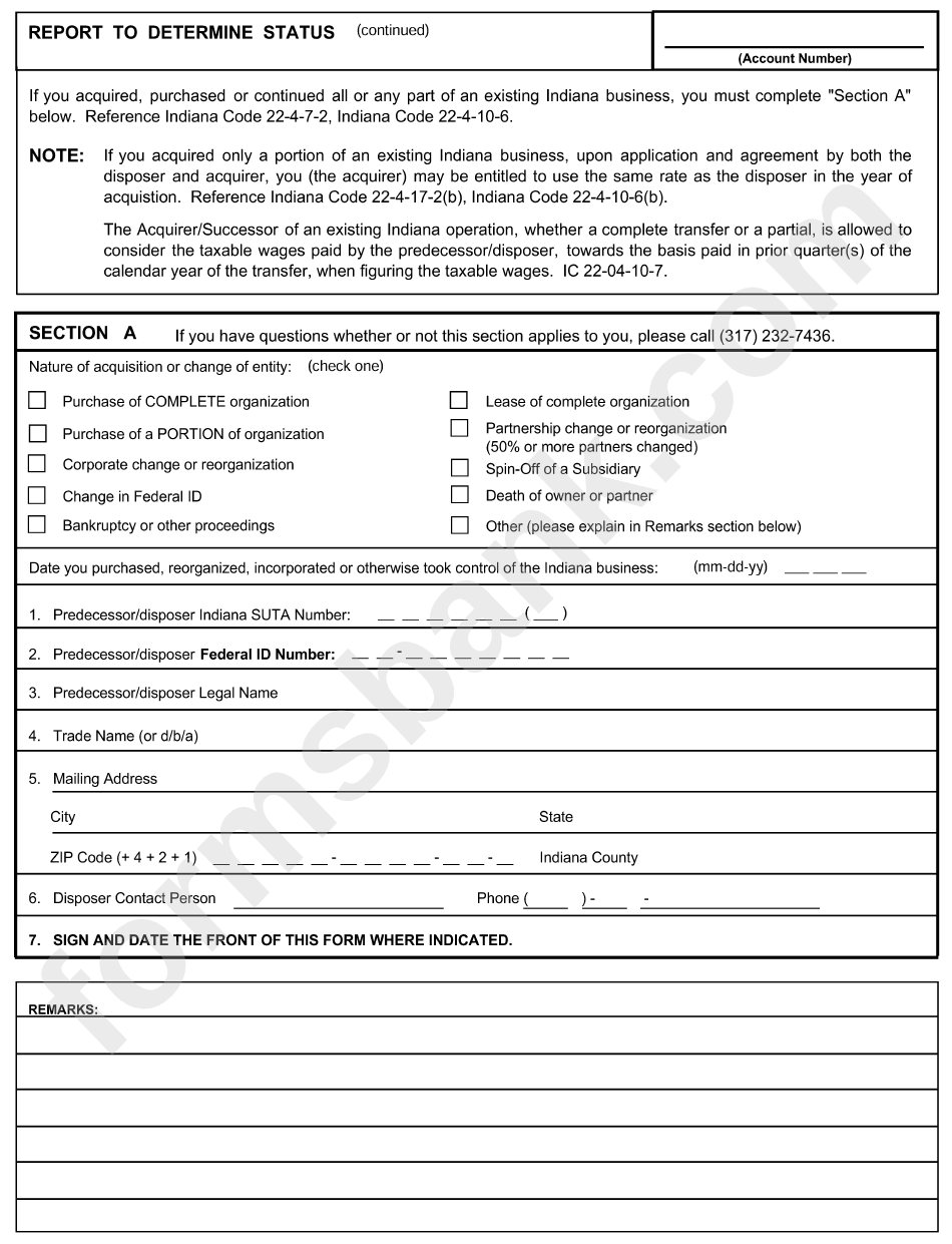 State Form 2837 - Report To Determine Status - 2006
