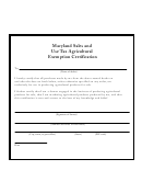 Sales And Use Tax Agricultural Exemption Certificate Form - Sample - 2007