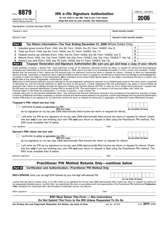 Fillable Form 8879 - Signature Authorization Printable pdf