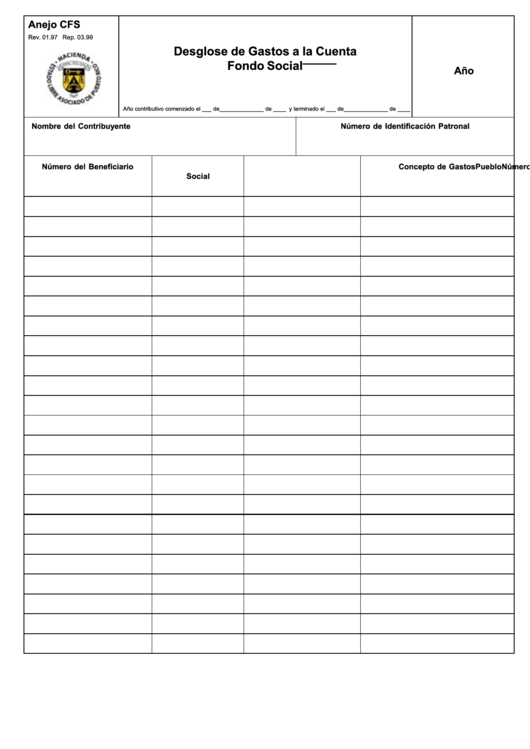 Form Cfs - Desglose De Gastos A La Cuenta Fondo Social Printable pdf
