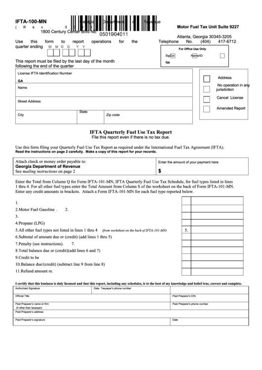 Form Ifta 100 Mn Quarterly Fuel Tax Return 2003 Printable Pdf Download