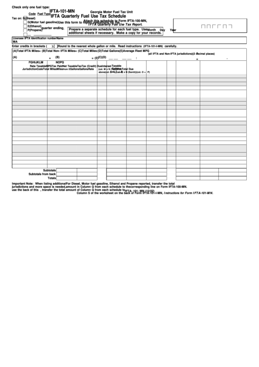 Form Ifta-101-Mn - Ifta Quarterly Fuel Use Tax Schedule - 2002 Printable pdf