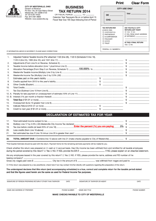 Fillable Business Tax Return Form Printable pdf