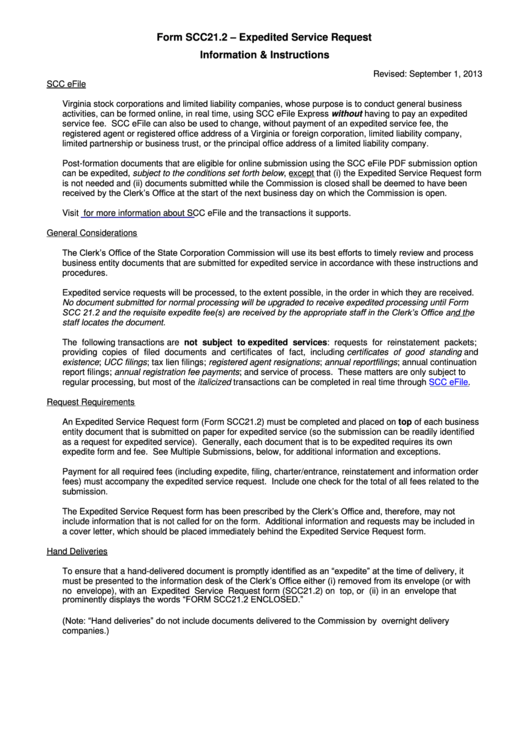 Form Scc21.2 - Expedited Service Request Printable pdf