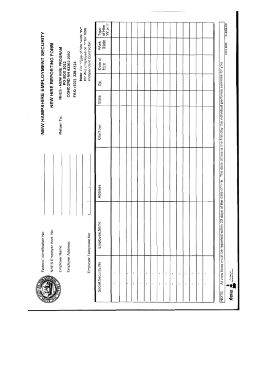 Form Des 605 - New Hire Reporting Form Printable pdf