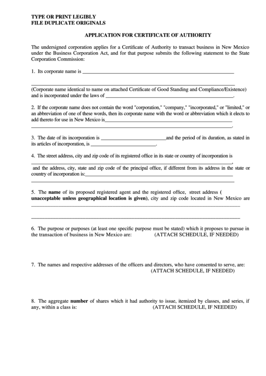 Application For Certificate Of Authority/affidavit Of Acceptance Of Appointment By Designated Initial Registered Agent Printable pdf