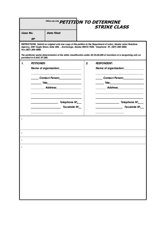 Petition To Determine Strike Class Form Printable pdf