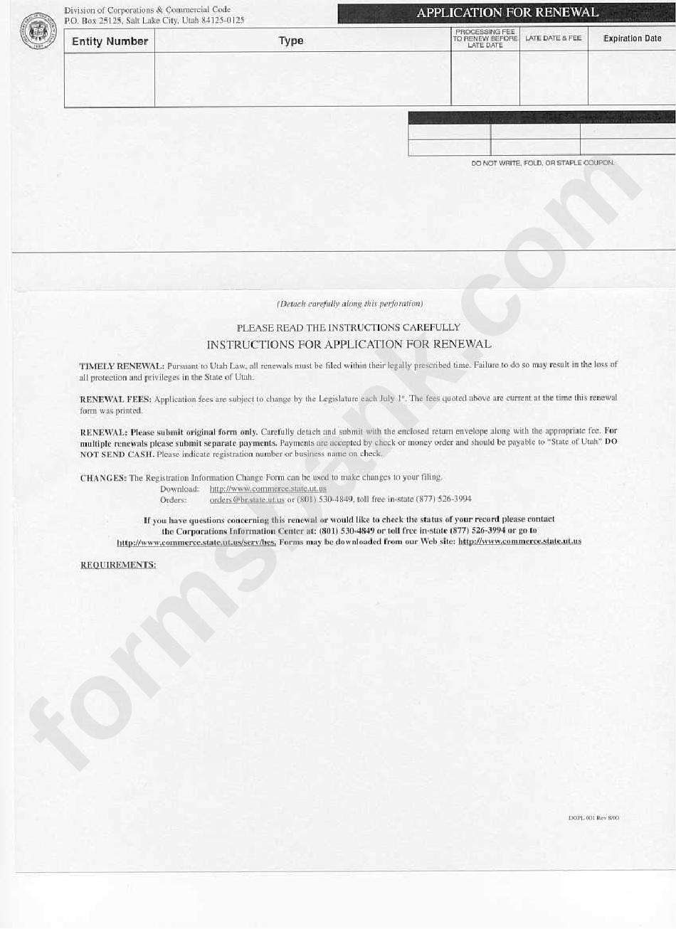 Form Dopl 001 - Application For Renewal Form